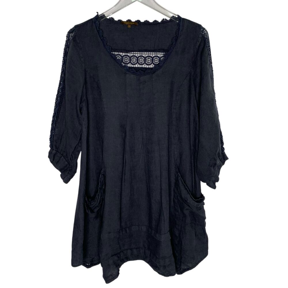 Piazza Roma S Oversized Black Lace Crochet Top Breathable Long Sleeve Whimsygoth